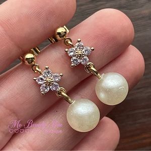 Violet Purple Crystal Pearl Stud Earrings